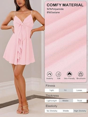 MIYIEONZ Women Sleeveless Sexy V Neck Summer Dress for Women Casual Flowy Beach Club Party Spaghetti Strap Mini Sundress thumbnail 5