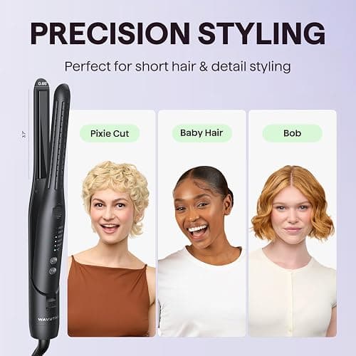 Wavytalk 0.65" Pencil Flat Iron, Cool Curl Pencil, Small Airflow Styler and Straightener for Short Hair, Pixie Cut and Edges, Curling Iron for Short Hair with 360º Cool Airflow, Black thumbnail 2