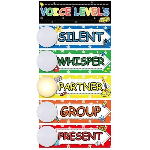 Biggun 5 Pcs Voice Level Push Lights for Classroom Decor Teacher Must Haves | Battery Operated, with Magnetic Noise Level Rules Poster Chart, Back to School Supplies, Visual Classroom Management Tools - Image 1