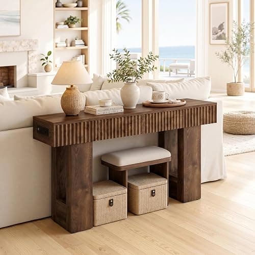 Unikito 47" Entryway Table with 2 Storage Drawers & Outlets, Fluted Design | USB-C Charging, Narrow Sofa Table Behind the Couch, Versatile Console Table for Entryway Hallway Foyer Living Room thumbnail 7
