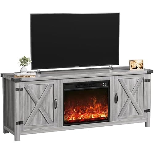 YESHOMY Fireplace TV Stand with Two Barn Doors and Storage Cabinets for Televisions up to 65+ Inch, Entertainment Center Console Table, Media Furniture for Living Room, 58 Inch, Gray Wash thumbnail 11