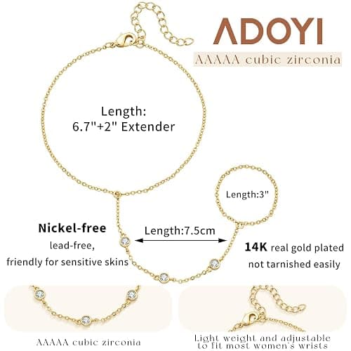 adoyi Gold Bracelets for Women, 14K Gold Plated Stackable Bracelet Stack Set Adjustable Charm Paperclip Chain Cuban Link Layered Waterproof Jewelry Sets Gifts for Womens 6.0/6.8/7.2" thumbnail 6