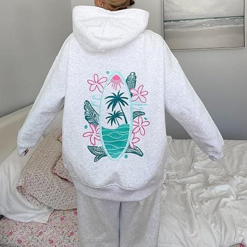 ROAONOCOMO Women Y2K Embroidered Hoodie Floral Graphic Oversized Pullover Hoodie Cute Animal Pocket Hooded Sweatshirts thumbnail 4