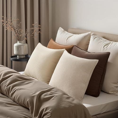 Drapenova Brown Pillow Covers Pack of 4 Decorative Throw Pillow Covers Soft Accent Pillows Boho Couch Cushion Covers Modern Home Decor for Living Room Bed Sofa 16x16 Inch thumbnail 4