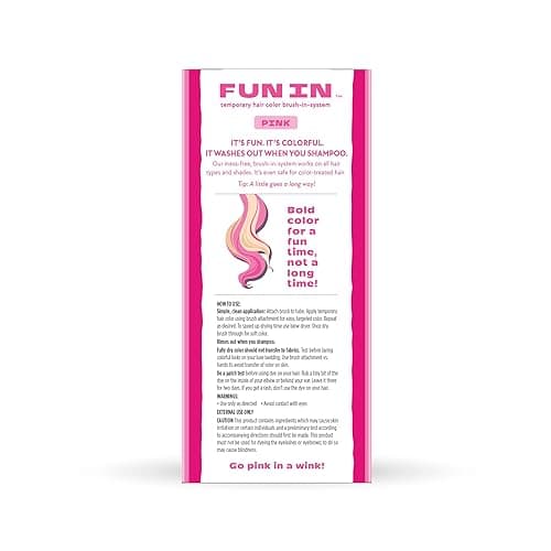 Fun In by Sun In Temporary Hair Color with Easy Brush Applicator for Kids, Teens & Adults - Washable One day color for Festivals, Events & Parties - All Hair Types - Pink thumbnail 2