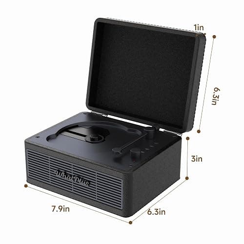 WhatPlus Portable CD Player with Bluetooth 5.2, Rechargeable Battery & Built-in Speakers – Hi-Fi Retro Suitcase Design for Home Decor, AUX/TF Card Support – Ideal Gift (Black) thumbnail 6