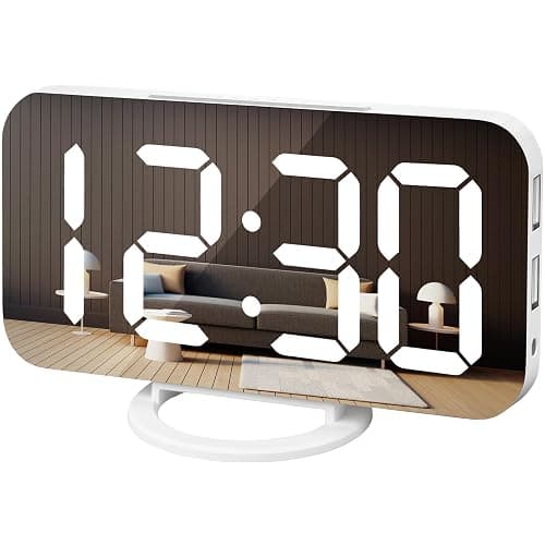 WulaWindy Digital Alarm Clock, Large Mirrored LED Display, with USB Charger, Snooze Function Dim Mode Wall Hanging Beside Desk Clock for Bedroom Room Decor thumbnail 9