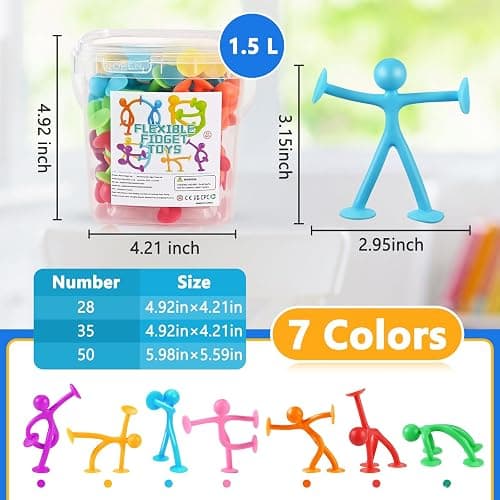 GOLDGE 50 Pack Suction Cup Fidget Toys Set,Humanoid Sensory Toys for Kids with Autism, ADHD, & Stress Relief, Bath & Travel Toys for Classroom,Party Favors, Stocking Stuffers for Boys Girls thumbnail 3