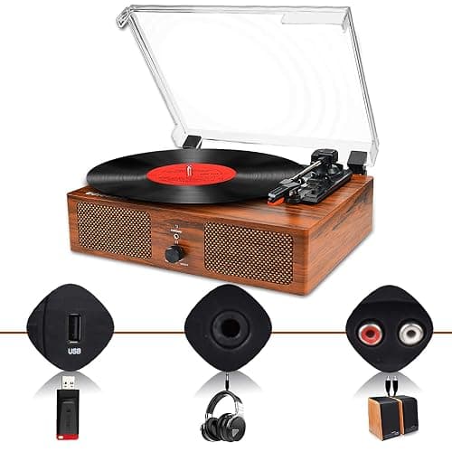 Vinyl Record Player Wireless Turntable with Built-in Speakers and USB Belt-Driven Vintage Phonograph Record Player 3 Speed for Entertainment and Home Decoration thumbnail 4