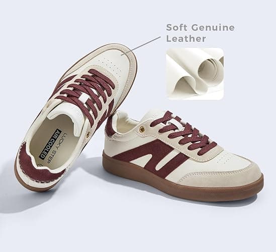 LUCKY STEP Women Classic Retro Gum Sole Fashion Sneakers Casual Tennis Skate Shoe Genuine Leather Walking Footwear Anti Slip Trainers thumbnail 2