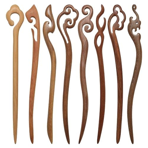 Ngdhkd 8 Pieces Wooden Hair Sticks Chinese Chopstick Hair Pins for Women Bun Maker Retro Classic Pattern Hair Sticks for Women Long Hair Handmade Chignon Maker Hair Accessories (Brown) - Image 1