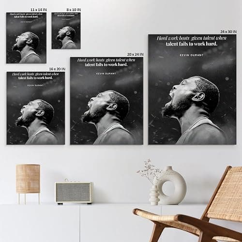 NBA Canvas Wall Art Decor - Kevin Durant Motivational Quote Poster, Hard Work Beats Talent Basketball Artwork, Black and White Inspirational Canvas Decor, Home or Game Room Decoration 16X20 thumbnail 6