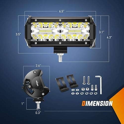 Nilight ZH303 2PCS 6.5 Inch 120W Spot & Flood Combo Driving 16AWG Wiring Harness for Led Work Light Triple Rows Off-Road Truck Car ATV SUV, 2 Years Warranty, White thumbnail 3
