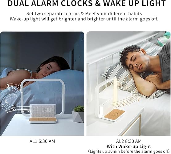RETEYUNG Bedside Lamp with Alarm Clock and Wireless Charger thumbnail 5
