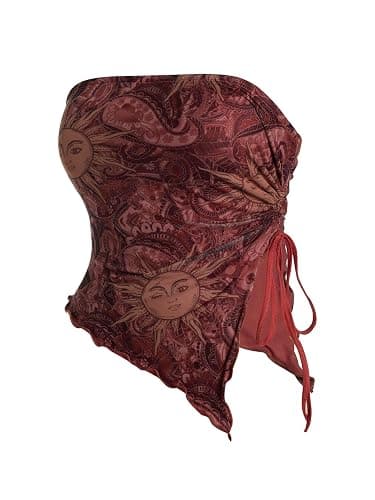 Milumia Women's Boho Printed Strapless Crop Top Y2k Asymmetrical Bandana Tube Tops Concert thumbnail 3