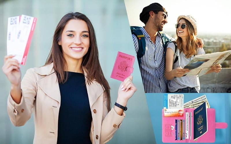 Airtag Passport Holder Cover Wallet RFID Blocking Leather Case Travel Essentials Luggage Accessories Travel Must Have(118#Pink) thumbnail 7