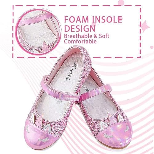 Furdeour Girls Dress Shoes Mary Jane Flower Wedding Party Bridesmaids Shoes Glitter Princess Ballet Flats for Kid Toddler thumbnail 7