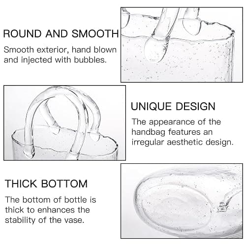 Fixwal Glass Purse Vase for Flowers, Clear Bag Vases with Handle, Unique Cute Handbag Shape Decorative Flower Vases with Fish Bowl for Centerpieces Home Table Shelf Decor Birthday thumbnail 3