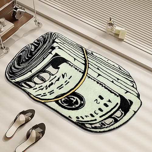 XIAOQIN Money Rug, 100 Dollar Bill Rug, 20x32 inch Money Creative Funky Rug, Fun Bath mat, Suitable for Bathroom, Bedroom, Living Room, Front Door, Home Decor Door Mat - Money 20x32 in