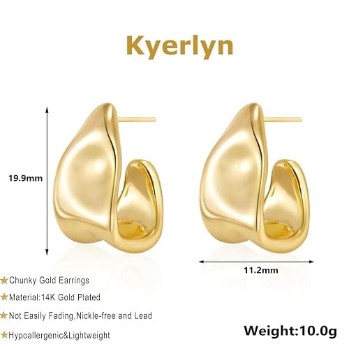 Kyerlyn Chunky Gold Earrings for Women, 14K Gold/Silver Plated Statement Geometric Dangle Drop Earrings Chunky Trendy Knot Stud Hypoallergenic Fashion Jewelry Gift thumbnail 6