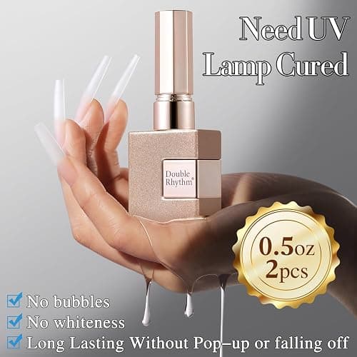 Double Rhythm 2 Pcs 0.5Oz Nail Glue Gel Set for False Acrylic Nail Tips and Press on Nails Gel Nail Polish Kit Nail Art Salon DIY Lamp Needed (Glue Clear) thumbnail 5