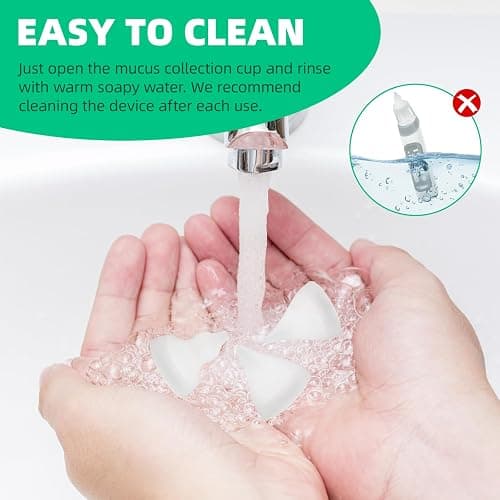 Aspiratore nasale neonato - Aspiratore nasale per neonati e bambini con 5 livelli di aspirazione regolabili e 3 punte in silicone, funzione musicale e luci a LED thumbnail 7