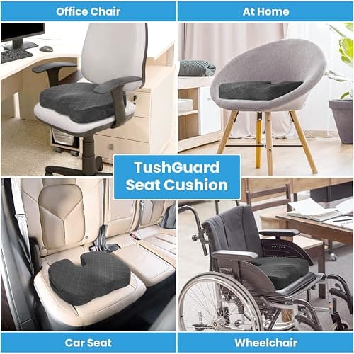TushGuard Seat Cushion - Memory Foam Cushion for Office Chair, Car Seat, Airplane, Bleacher - Sciatica & Hip & Coccyx Pain Relief Cushions for Long Sitting Office Workers, Car Drivers (Grey, X-Large) thumbnail 5