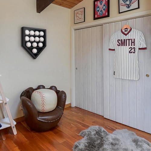 Americanflat 12.9x15.5 Baseball Display Case Holds Up to 12 Baseballs or Champion Rings - All-Star Collection - Wall Mounted Home Plate Baseball Display Case with Polished Plexiglass - Black thumbnail 2