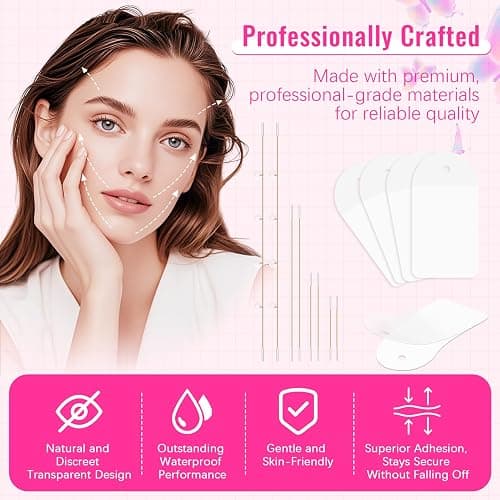 Face Lift Tape Invisible with String for Lifting Sagging Skin, 100Pcs | Ultra-thin Face Lift Tape With String for Neck, Jawline and Brow, Designed for Temporary lifting before makeup or Events thumbnail 4