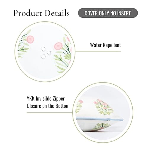 Hofdeco Premium Coastal Patio Indoor Outdoor Throw Pillow Cover Only, 18"x18" Water Repellent for Backyard, Couch, Pink Green Baby Blue Floral with Piping - Pink Green Baby Blue Floral 18”x18” thumbnail 5