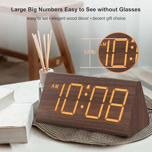 DreamSky Wooden Digital Alarm Clocks for Bedrooms - Electric Desk Clock with Large Numbers, USB Port, Loud Alarm for Heavy Sleepers, Adjustable Volume, Dimmer, Snooze, DST, Wood Décor, Adapter Powered thumbnail 3