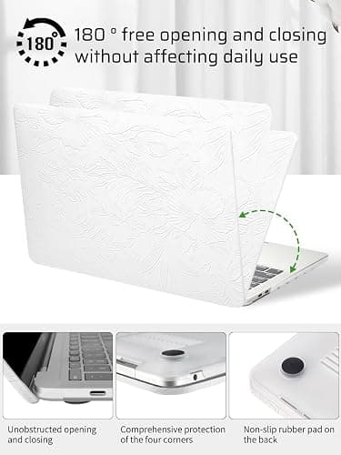 Seorsok Compatible with MacBook Pro 13 inch Case M2 2023,2022,2021-2016 A2338 M1 A2251 A2289 A2159 A1989 A1708 A1706,White Blooming Floral Leather Plastic Hard Shell Case&Keyboard Cover,No Logo Cutout thumbnail 6
