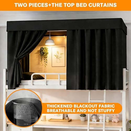 ziyue 3 Pcs Blackout Bunk Bed Curtains 78.7 * 59" Dorm Privacy Curtain | Thicken loft bed curtains with black shading coating, 99% blackout, 3 pcs 78.7*59", for top bunk, dorm thumbnail 6