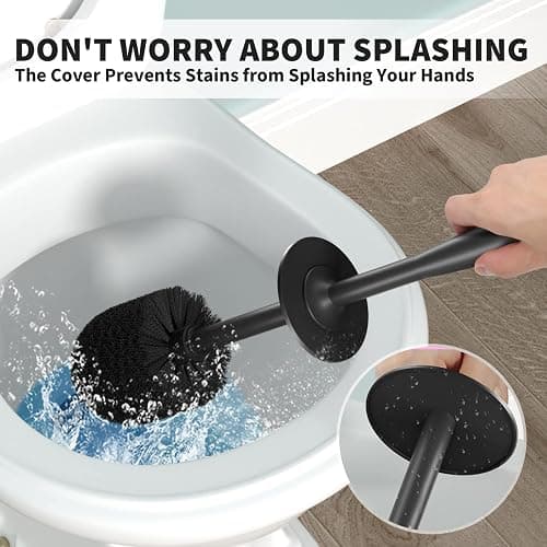 UPTRONIC Toilet Brush, Toilet Bowl Brush with Extra Long Handle Durable Bristles Toilet Scrubber and Covered Holder for Toilet Brush Set for Bathroom Cleaning (Black-02) thumbnail 4