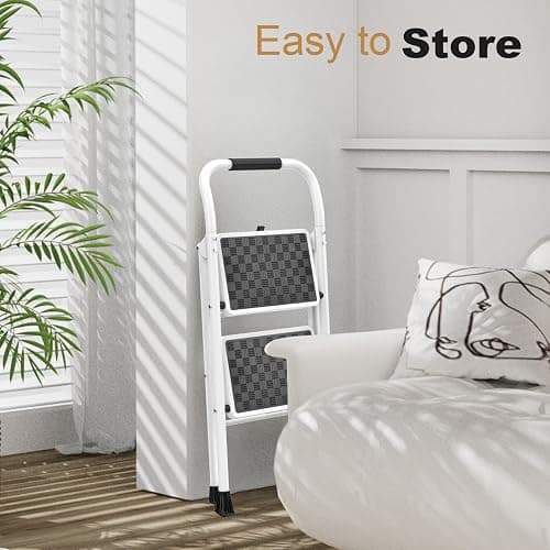 HBTower 2 Step Ladder,2 Step Stool for Adults Folding Step Stool with Cushioned Handle with Wide Anti-Slip Pedal Ergonomic Design thumbnail 6