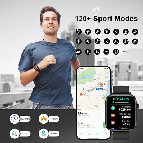 PJYUBVOR Smart Watch, 1.90" Smartwatch for Men Women (Answer/Make Calls), Fitness Tracker with 120+ Sport Modes, Heart Rate/Sleep Monitor, IP68 Waterproof Smart Watch for Android/iOS Phones thumbnail 5