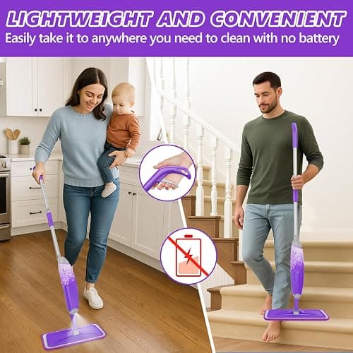 HOMTOYOU Spray Mops for Floor Cleaning: Wet Mop for Hardwood Tile Wood Laminate Vinyl - 3 Washable Microfiber Pads for Swiffer Powermop - Absorbs Pet Hair Dust thumbnail 3
