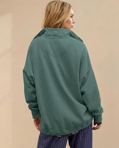Gacaky Sweatshirt for Women Oversized Henley Neck Pullover Top Fall Outfits | Oversized Silhouette, Quilted Placket Detail, Henley Sweatshirt, Comfort Soft Sweaters, Fall Winter Fashion Outfits Clothes thumbnail 5