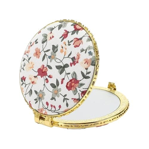 VOCOSTE Compact Flower Mirror, Round Mini Vintage Folding Travel Portable White Pocket Mirror for Women - Image 1