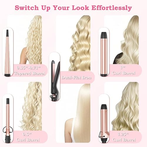 Ufree 5 in 1 Curling Iron with Interchangeable Ceramic Barrels (0.35"-1.25"), Curling Wand Set with Flat Iron Hair Straightener, Instant Heat Up, Dual Voltage Hair Curler, Gifts for Women thumbnail 2