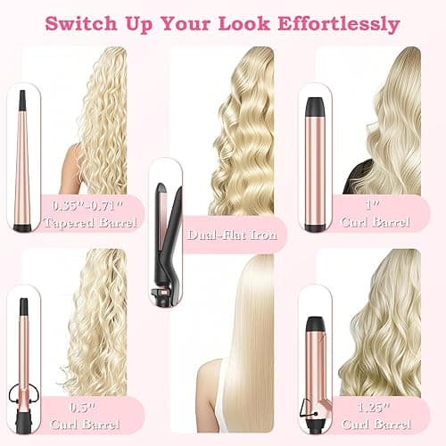 Ufree 5 in 1 Curling Iron with Interchangeable Ceramic Barrels (0.35"-1.25"), Curling Wand Set with Flat Iron Hair Straightener, Instant Heat Up, Dual Voltage Hair Curler, Gifts for Women thumbnail 3