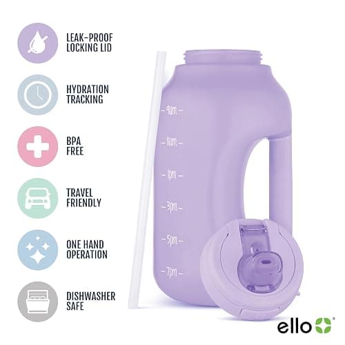 Ello Hydra 64oz Half Gallon Water Jug with Handle and Motivational Time Markers for All Day Hydration, Plastic Reusable Water Bottle with Straw and Locking, Leak Proof Lid, BPA Free thumbnail 3