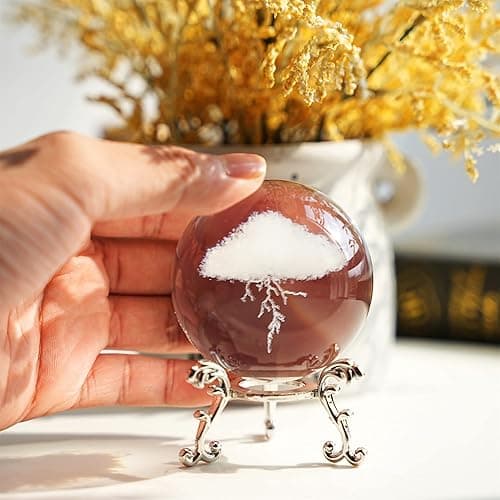 HDCRYSTALGIFTS 3D Lightning Cloud Crystal Decorative Ball Paperweight with Free Stand,60mm (2.3inch) Glass Art Engraving Sphere for Home Feng Shui Decoration Ornaments thumbnail 7