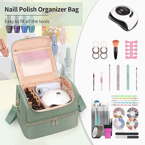 Nail Polish Organizer Case, Nail Supplies Storage Box Holds 45 Bottles Nail Polish & Nail Lamp, Travel Nail Tech Carrying Case, Nail Kit Bag For Nail Stuff & Manicure Tools thumbnail 6