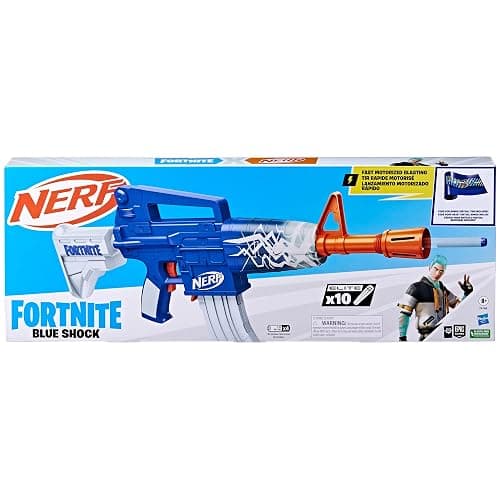 Nerf Fortnite Blue Shock Blaster, 10-Dart Clip, 10 Elite Nerf Darts, Includes Bonus Code to Unlock The Beat Wrap in The Game, Motorized Dart Blaster thumbnail 3