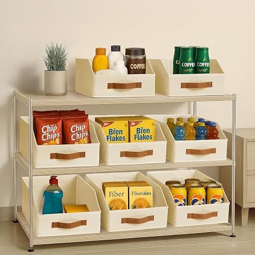 Homsorout Fabric Storage Bins for Organizing - 6 Pack Large Trapezoid Collapsible Storage Bins with Front Handle, Closet Organizers and Storage for Bedroom, Home Shelves, Small Spaces, Beige thumbnail 9