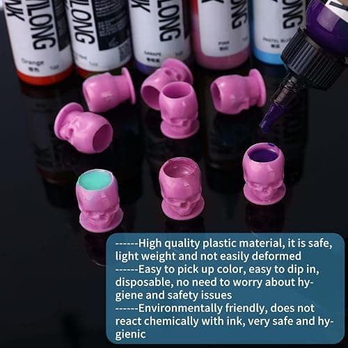 OFEYLE Tattoo Ink Caps Disposable Skull Tattoo Ink Cups Plastic Ink Caps for Tattooing Makeup Pigment Ink Cups Tattoo Ink Holder Tattoo Supplies and Equipment, Tattoo Accessories (Pink-50PCS) thumbnail 3