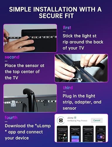 QTU TV LED Backlight Sync to Screen – 11.5ft LED Lights for 32-50 Inch TVs & PC Monitors, Smart App Control TV Lights That Change with TV, USB-C Powered RGB Strip Lighting thumbnail 8