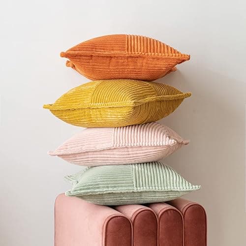 MIULEE Spring Decorative Throw Pillow Covers for Couch Bed Livingroom 18x18 Inch Set of 2 Sage Green Boho Accent Throw Pllows Broadside Striped Patchwork Soft Corduroy Pillowcases thumbnail 4