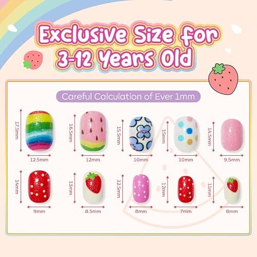Modelones 144Pcs 6 Pack Press on Nails for Kids Children Acrylic Fake Nails Pre-glue Full Cover Glitter Gradient Color Ice-Cream Fruit Short False Nail Art Kits Sets Gifts for Kids Girls thumbnail 2